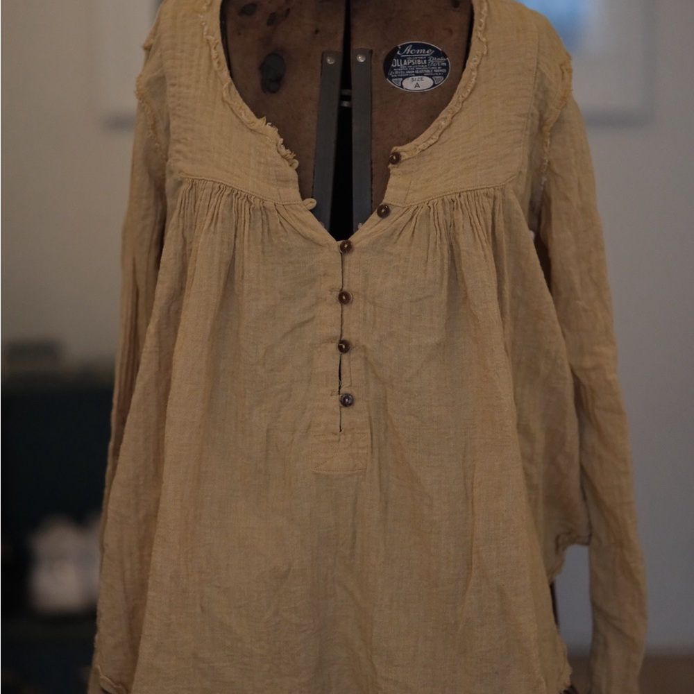 We The Free Tan Button-Up Blouse